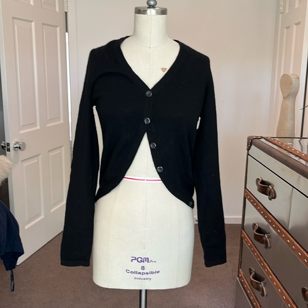 Vince black cashmere cardigan with cutaway front - size small